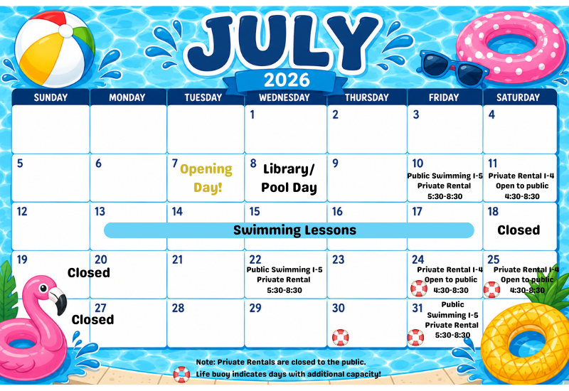 Birch River Pool July 2026 calendar
